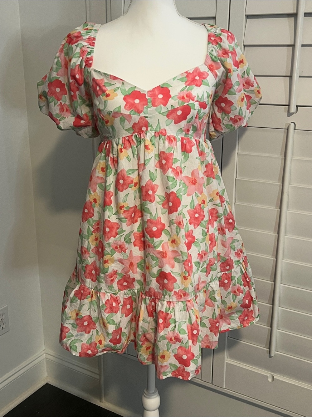 &merci Floral Mini Dress in Pink and Green
